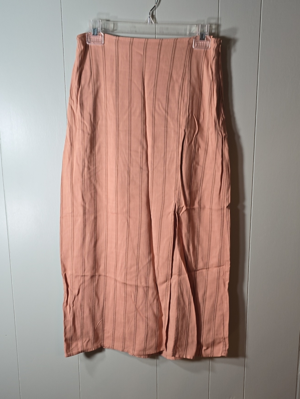 Blu Pepper Tan-Brown Maxi Skirt with Subtle Vertical Stripes
